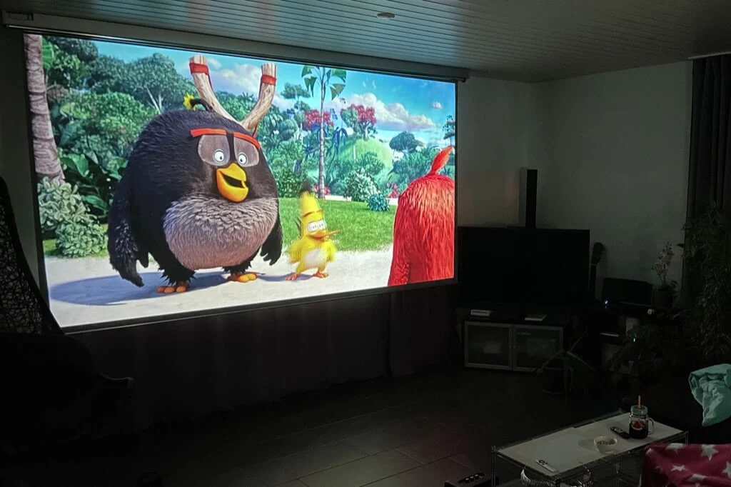 A movie being played on a projector screen