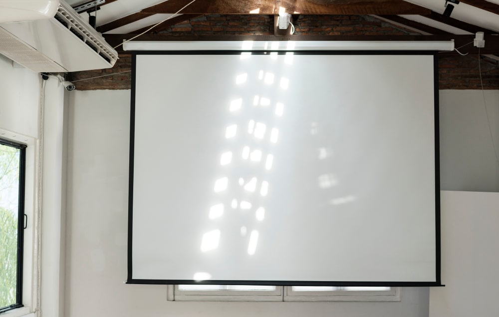 A view of a roller blind projector