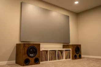 A wide view of a DIY home theatre projector screen