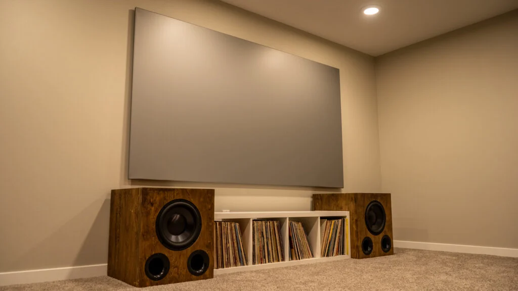 A wide view of a DIY home theatre projector screen