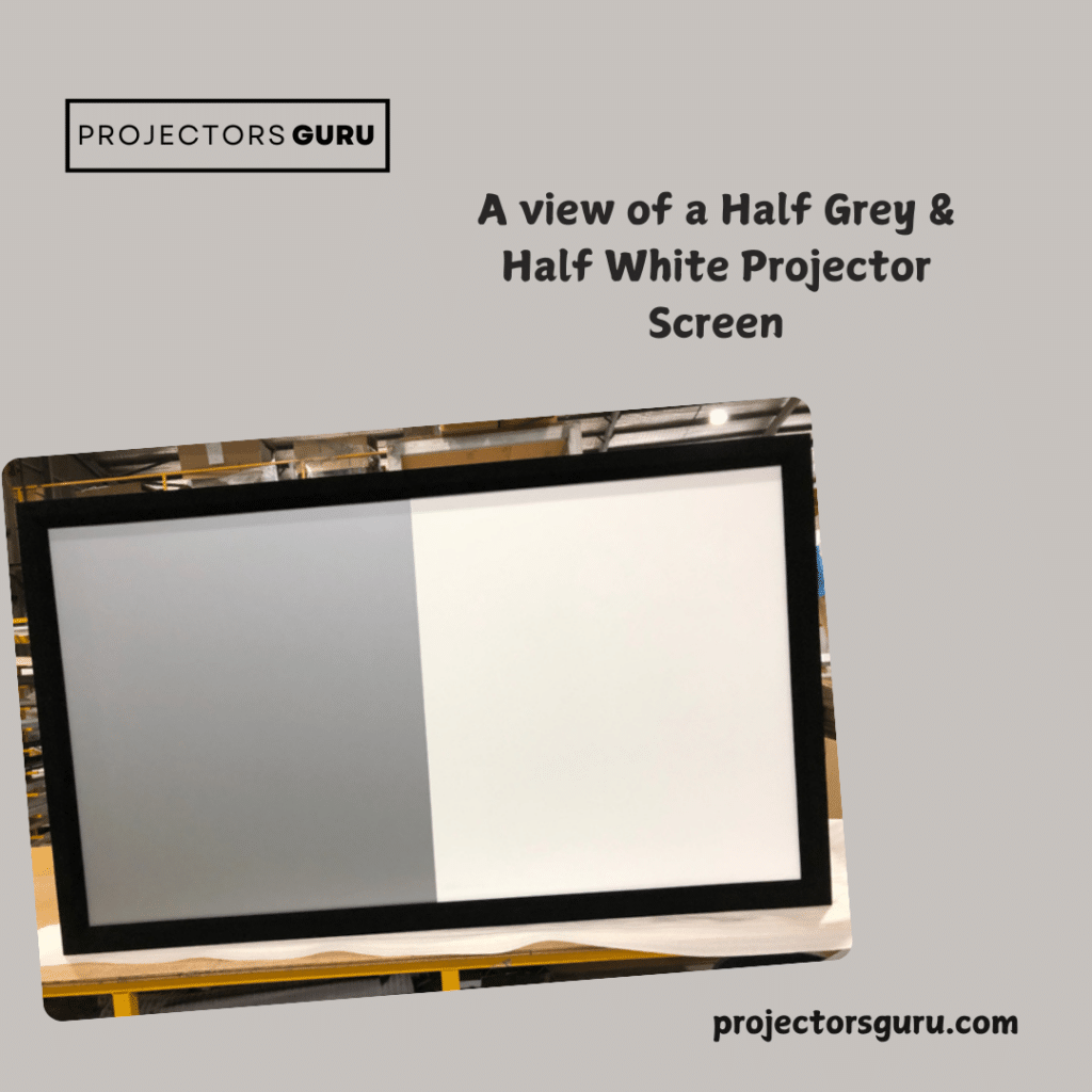 A view of a half grey and half white projector screen