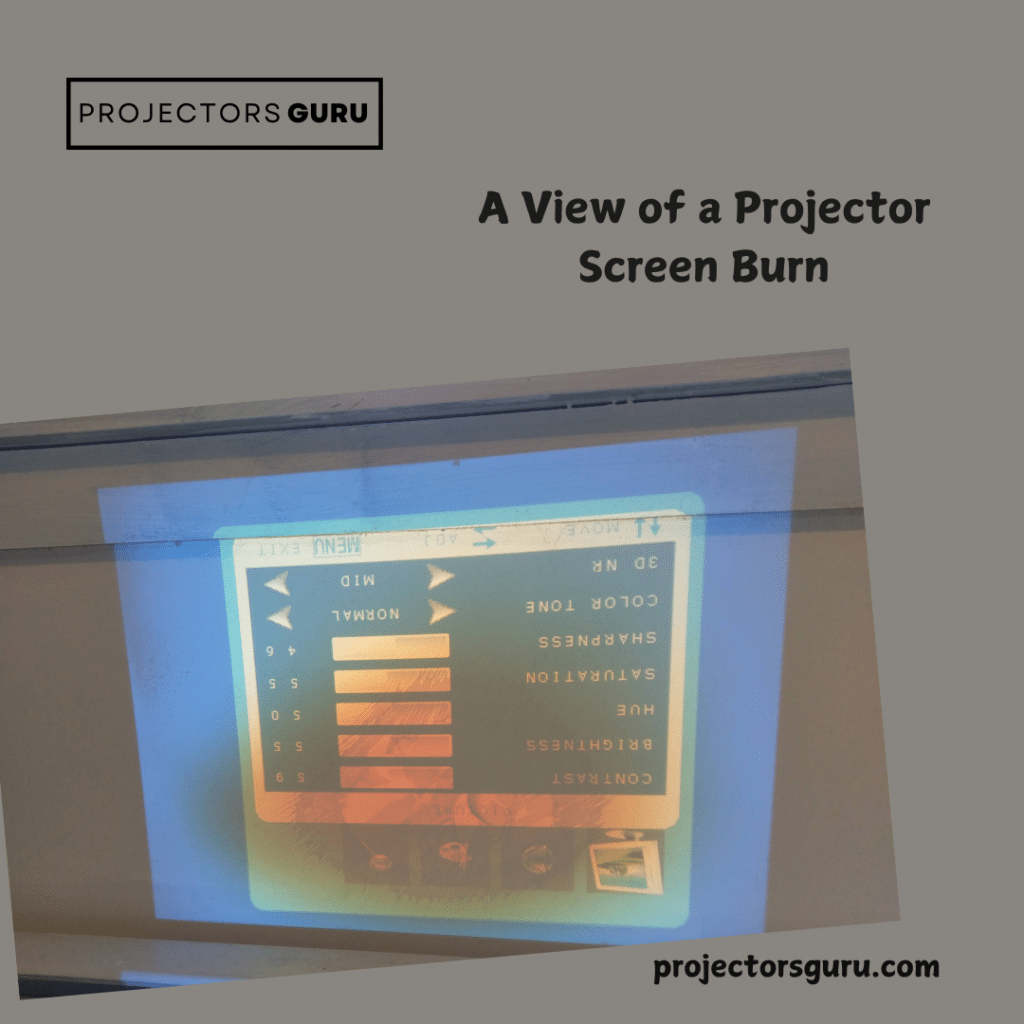 A view of a projector screen burn