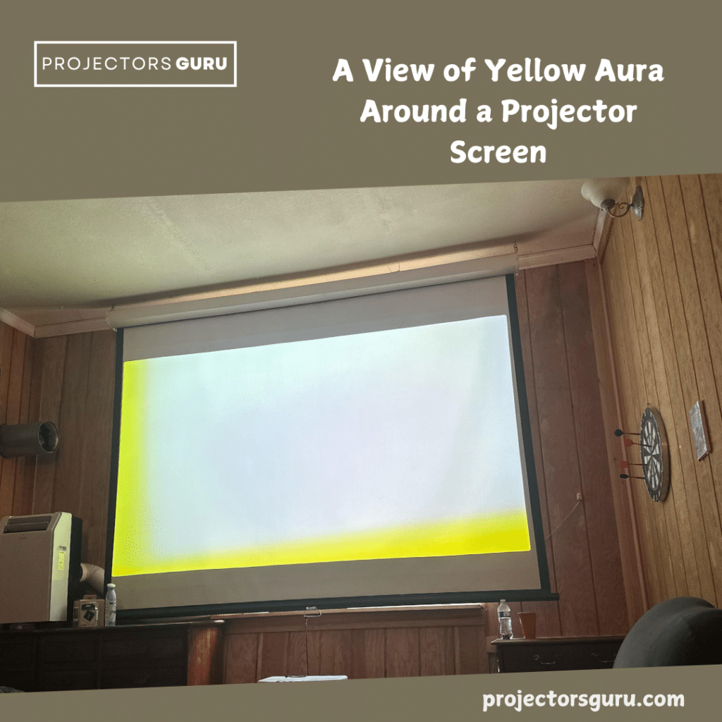 A view of of a yellow projector screen from the sides ( )