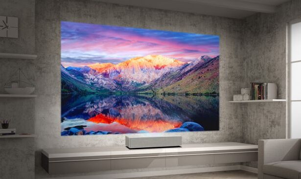 A view of a projector with display in front