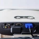 A view of projector backside connected to a wire