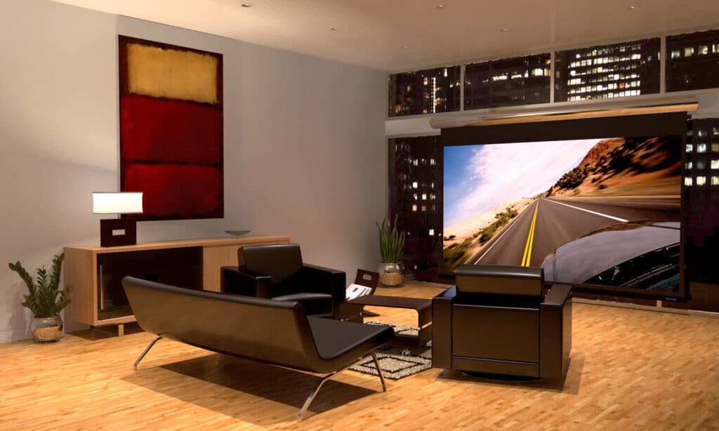 A view of projector screen in lounge A view of projector screen in lounge