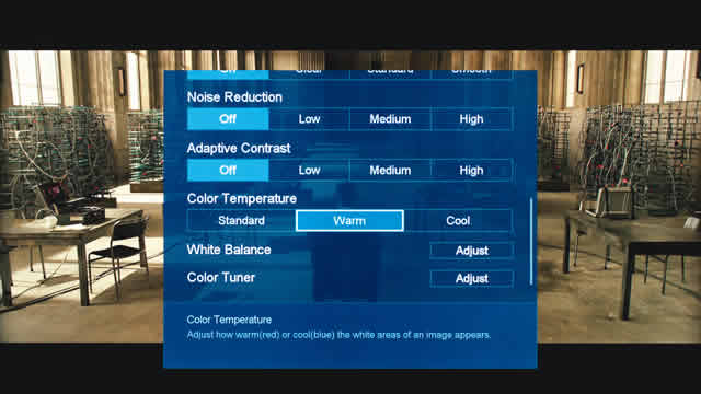 A view of the projector display settings A view of the projector display settings