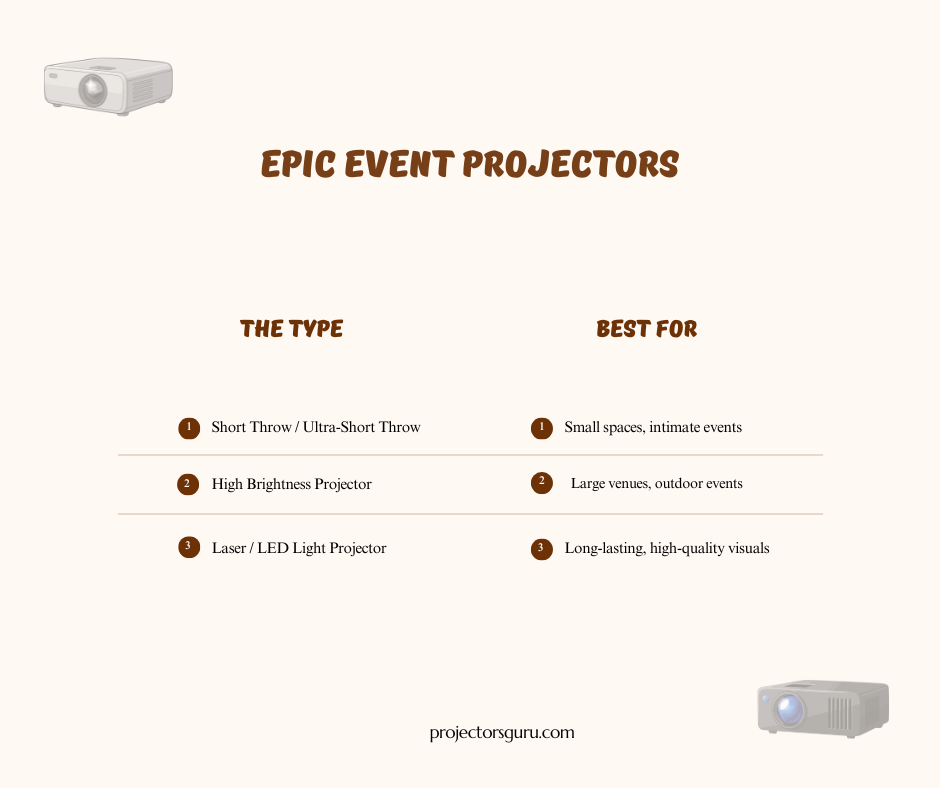 A graphical representation of the types of event projectors